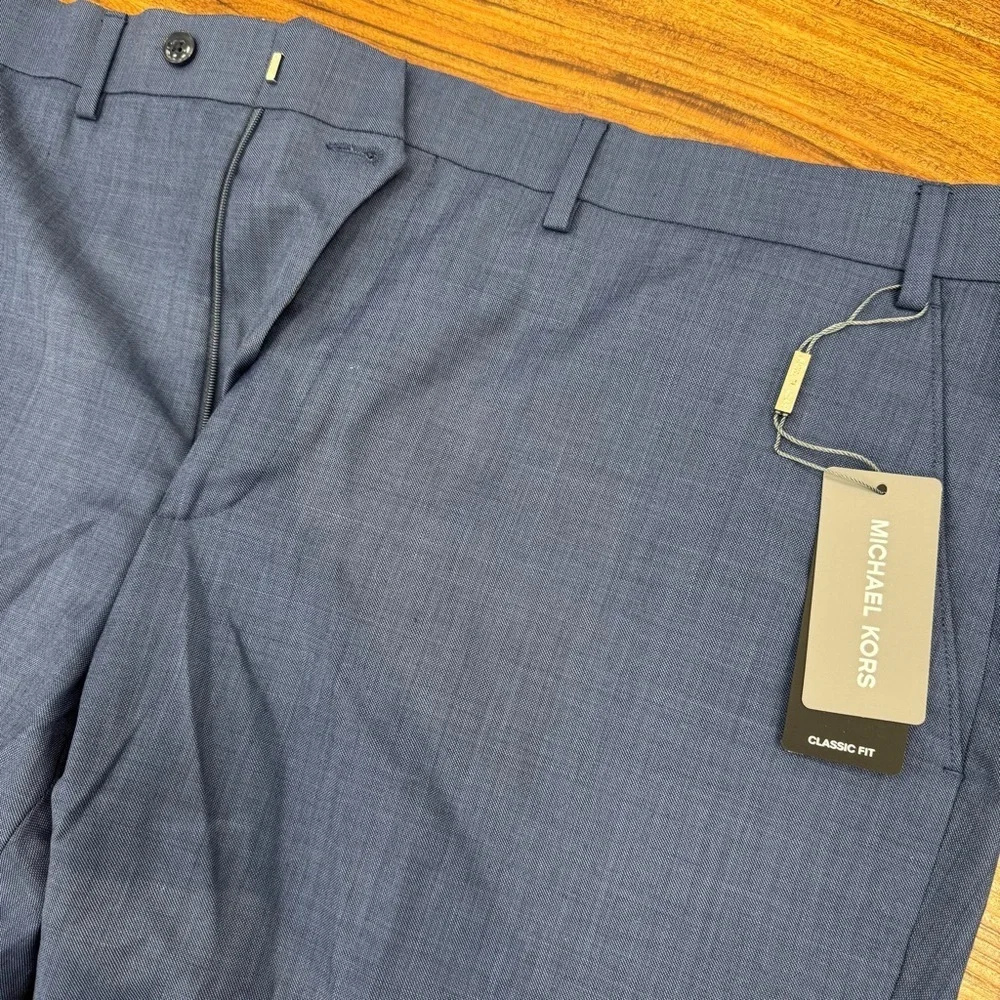 NWT Michael Kors Malone Light Blue Classic-Fit Wool-Blend Stretch Pants 42Wx30